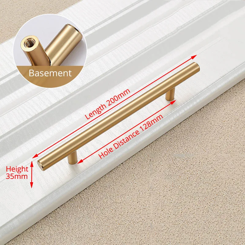 2"~ 39'' Kitchen Door Handles T Bar Pull Straight Handle Drawer Knobs Cabinet Pulls Diameter 12mm Furniture Handle Hardware - Цвет: Gold 128mm