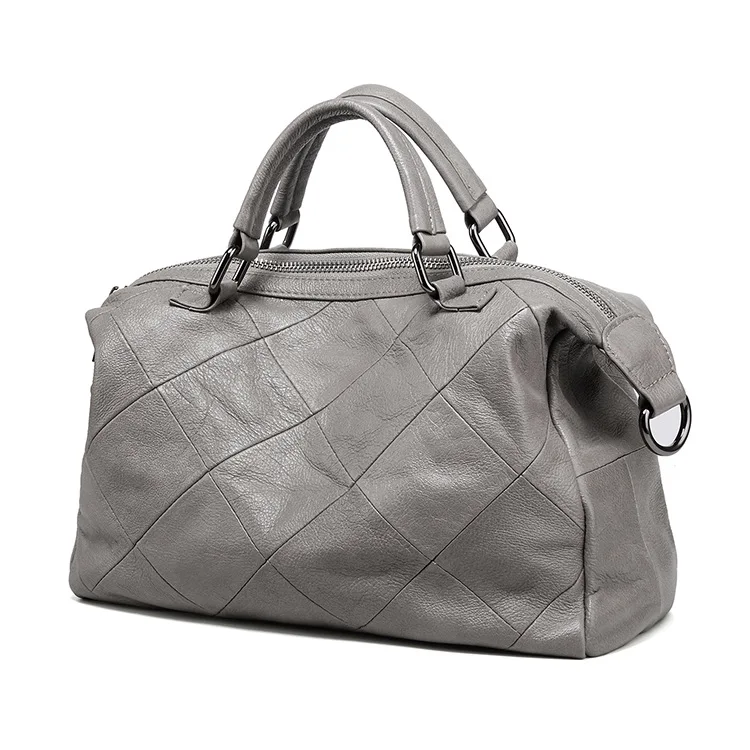 Женская сумка из натуральной воловьей кожи, сумка из натуральной кожи для женщин, большие сумки через плечо, модные женские сумки-мессенджеры, повседневная сумка-тоут - Цвет: Серый
