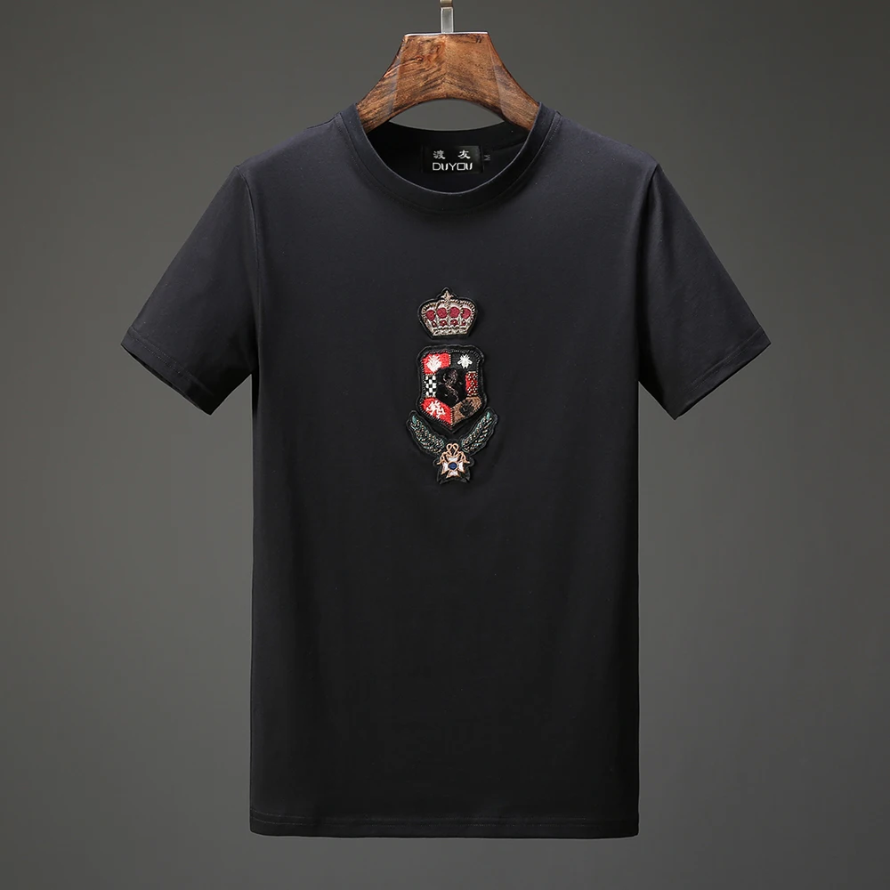

New Summer T-Shirts Men Casual Embroidery Crown and Shield Tees 100% Cotton Plus Size Brand Clothing Tops