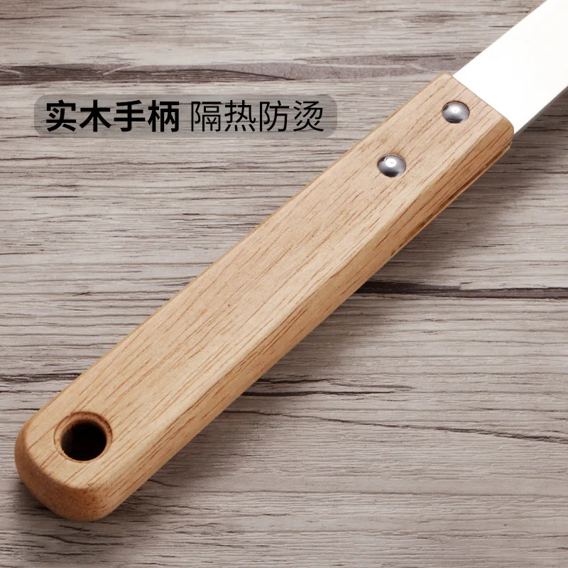 YINUO Kitchen Wooden Handle Stainless Steel Hand Fried Vegetables Soup Spatula Spoonful Kitchen Utensils Cooking Tool Sets