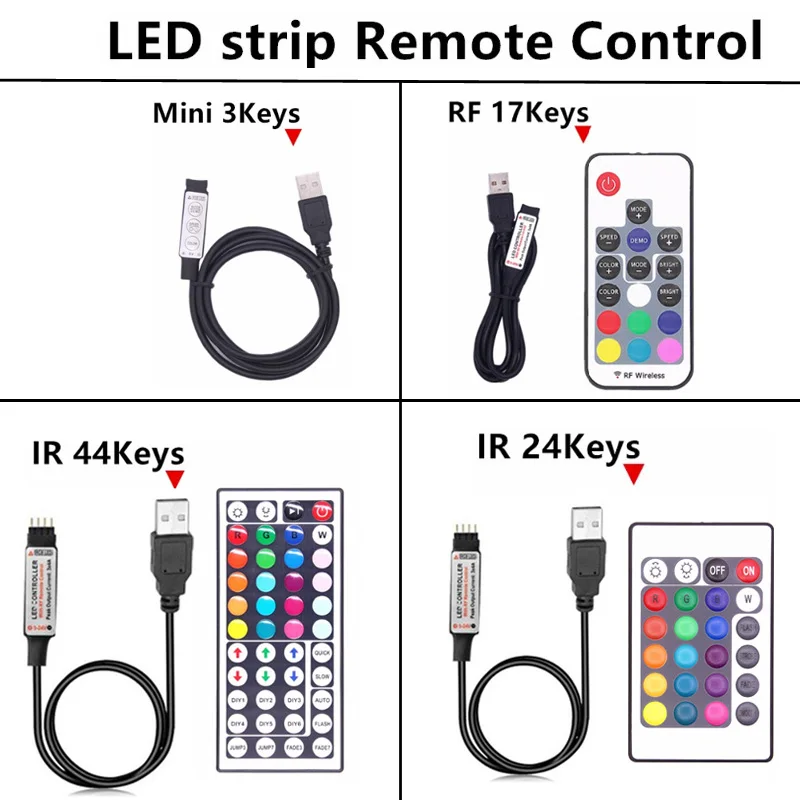 USB RGB Светодиодные ленты Водонепроницаемый 5V 5050 SMD RGB USB Светодиодные ленты светильник с регулируемой яркостью, лента светодиодный светильник 17key 44Key 24key 3key пульт дистанционного управления