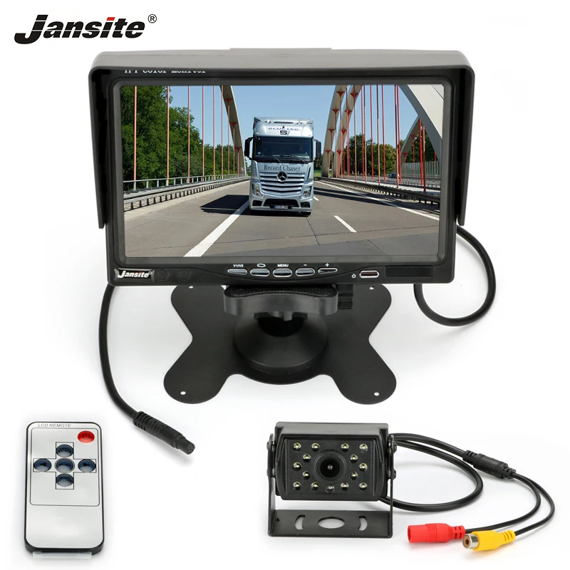 

Jansite 7" Wired Car monitor Reverse Waterproof Camera Rear View Camera 24V Removable Sun Visor Truck/Wagon/Excavator/Crane