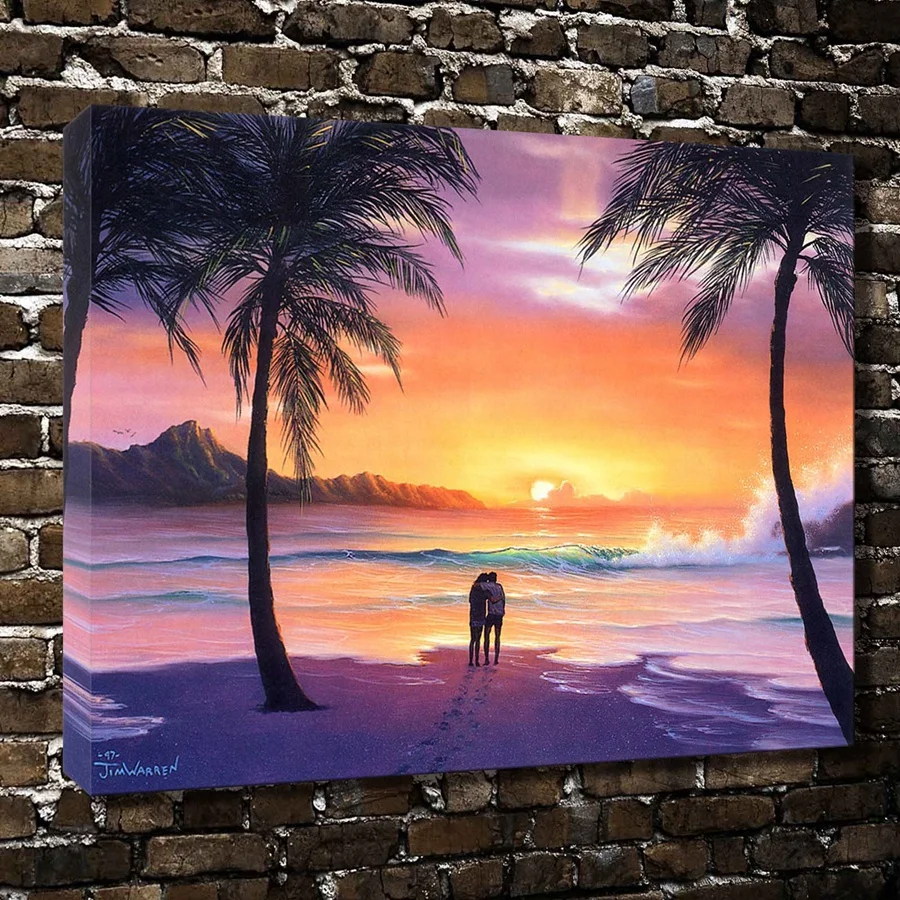 A1141Jim Warren Pasangan Watch Sea Pemandangan Matahari Terbenam HD Kanvas Cetak Dekorasi Rumah Ruang Tamu Kamar Tidur Dinding Gambar Seni Lukisan Di
