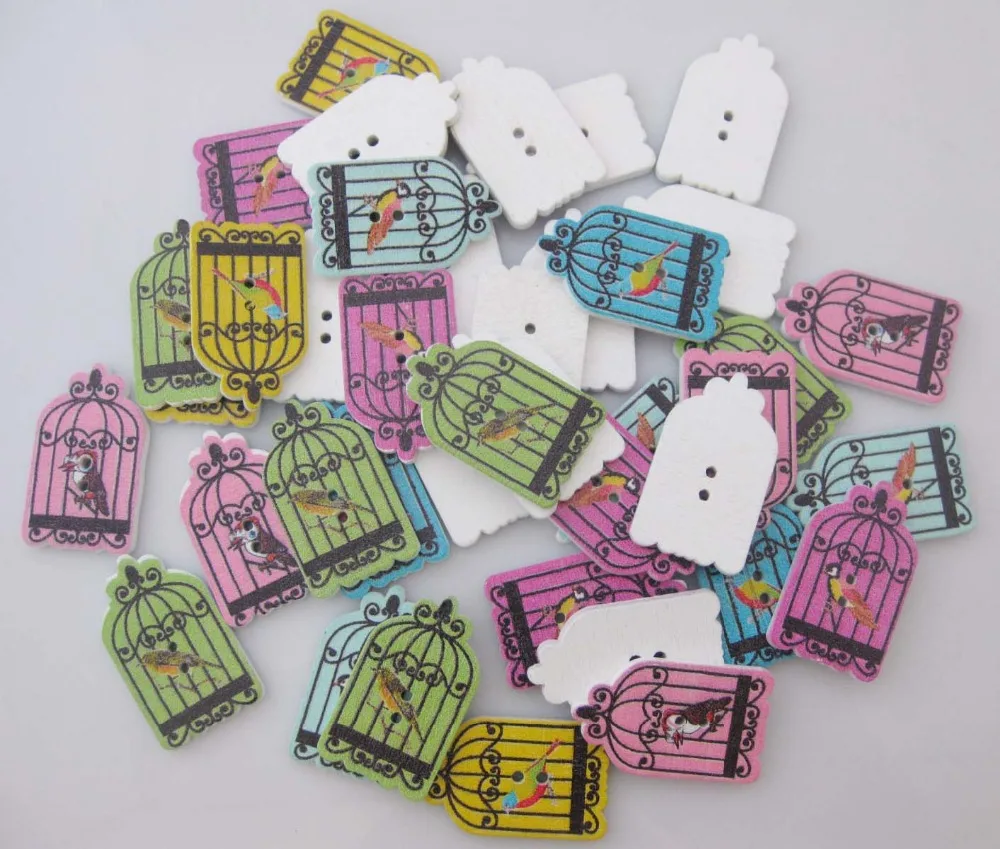 

WBNKNW Fashion wood buttons 30mm*18mm Bird Cage Pattern 200pcs Decorative botones Handmade accessories