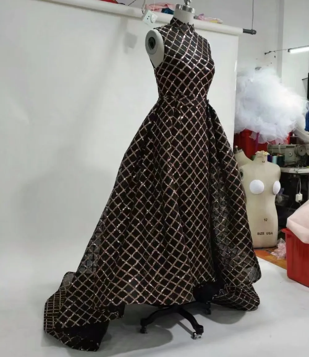Mermaid 2017 Black Long Glitter Dress with train