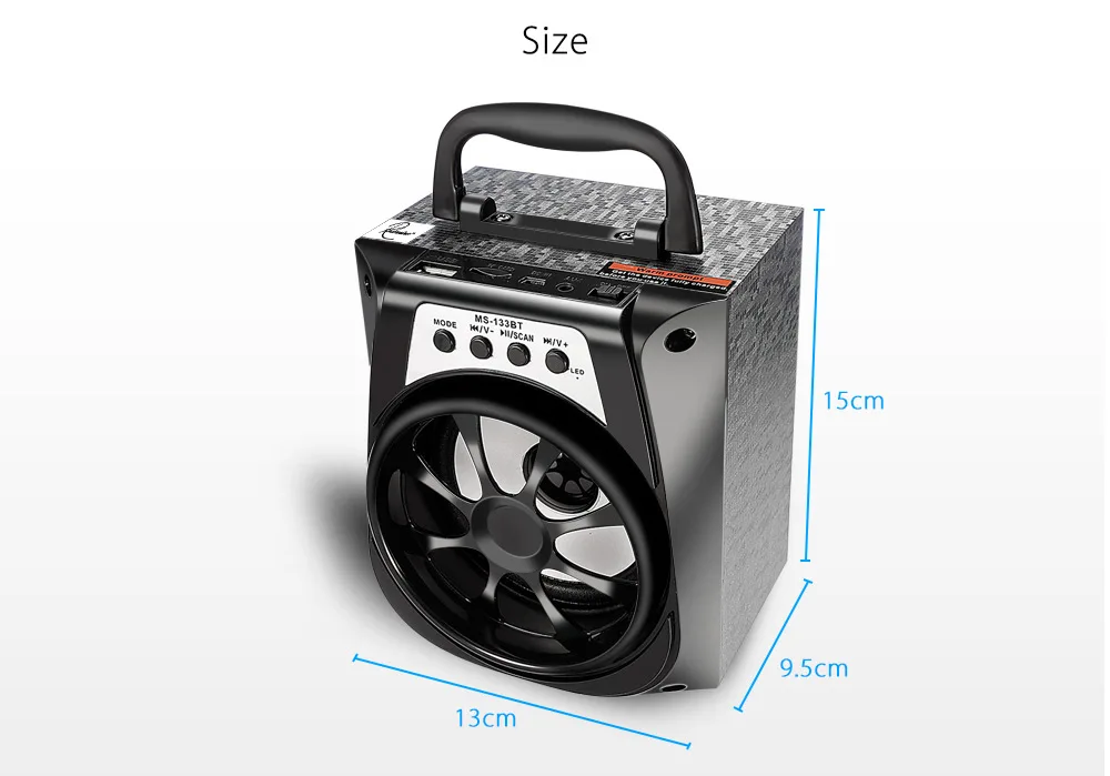 Excelvan MS-113BT, беспроводной Bluetooth динамик, портативный, 8 Вт, высокая мощность, выход, мультимедиа, FM радио, светодиодный, для танцев, вечерние