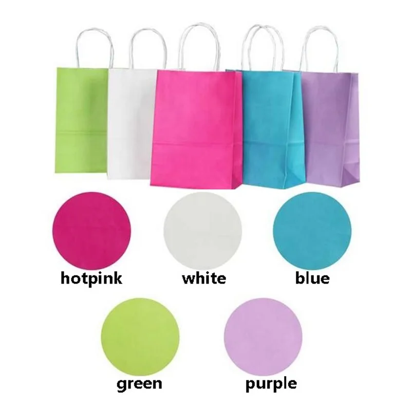 50PCS DIY Multifunction Solid color paper bag with handles 21x15x8cm