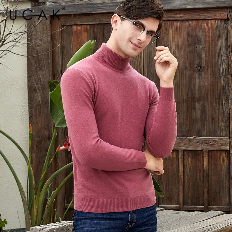 UCAK Brand Sweater Men Pure Merino Wool Pullover Men Autumn Winter Soft Cashmere Sweaters Thick Warm Turtleneck Pull Homme U3011