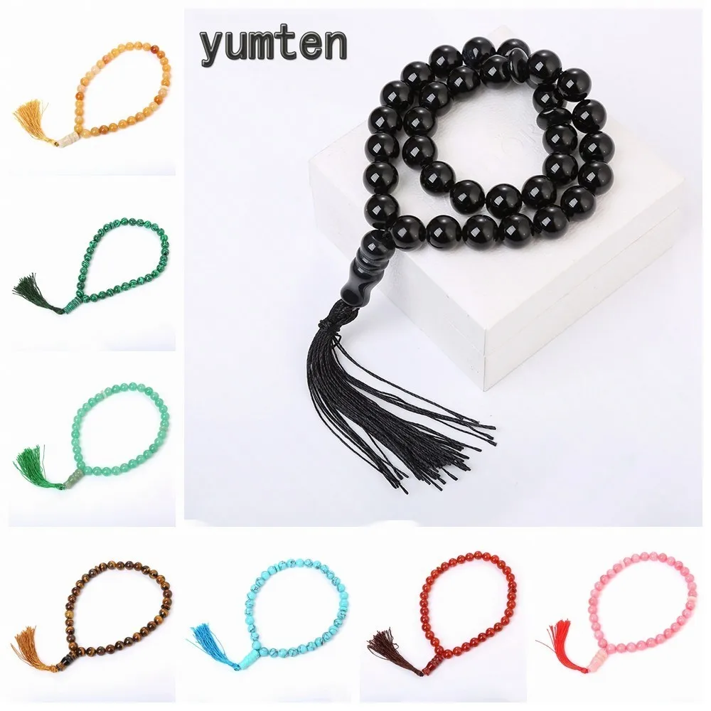

Black Onyx Muslim Rosary Natural Stone Tassel Pendant Prayer 33 Crystal Beaded Chain Islamic Muslim Onyx Amulet Accessories Gift