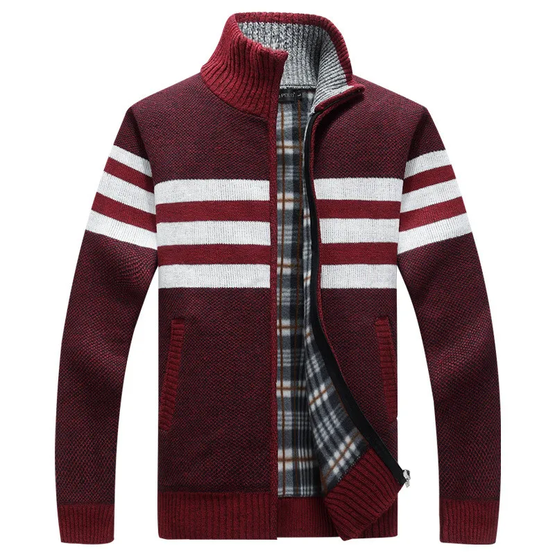Модный свитер для мужчин зимнее пальто вязаный на молнии куртки новый с длинными рукавами вязаный кардиган воротни