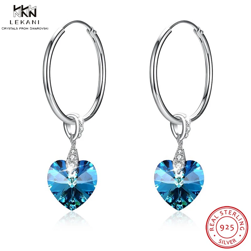 Серьги-капли LEKANI с кристаллами Swarovski, 925, серьги-капли в форме сердца с кристаллами, простые романтичные серьги, бутик