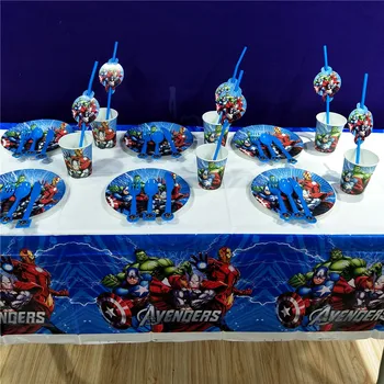 

61pcs/set Avengers Birthday Party Decorations Tableware Straws Cups Plates Tablecloth Kids Event Party Decoration Favors Party