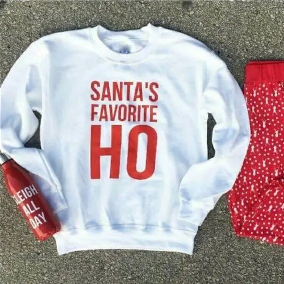 

Sugarbaby Santa's Favorite Ho Unisex Christmas Sweatshirt Long Sleeve Fashion Tumblr Jumper Satan Casual Tops Dropship
