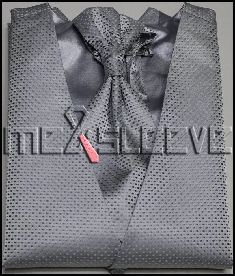 hot sale dress Bridal Tuxedos man s silver small dot waistcoat 4pcs vest ascot tie cufflinks