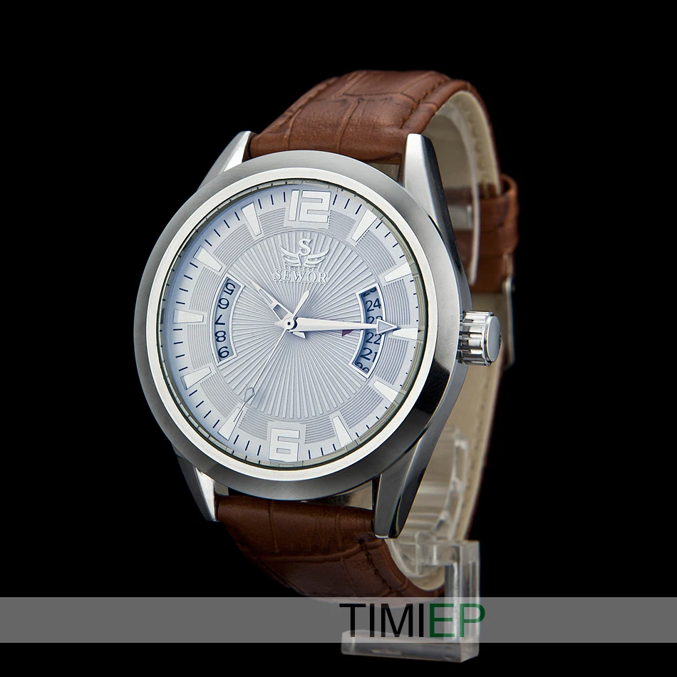 

SEWOR Men's Mechanical Automatic Watch Men Brown Leather Watch Band Wirst Watches