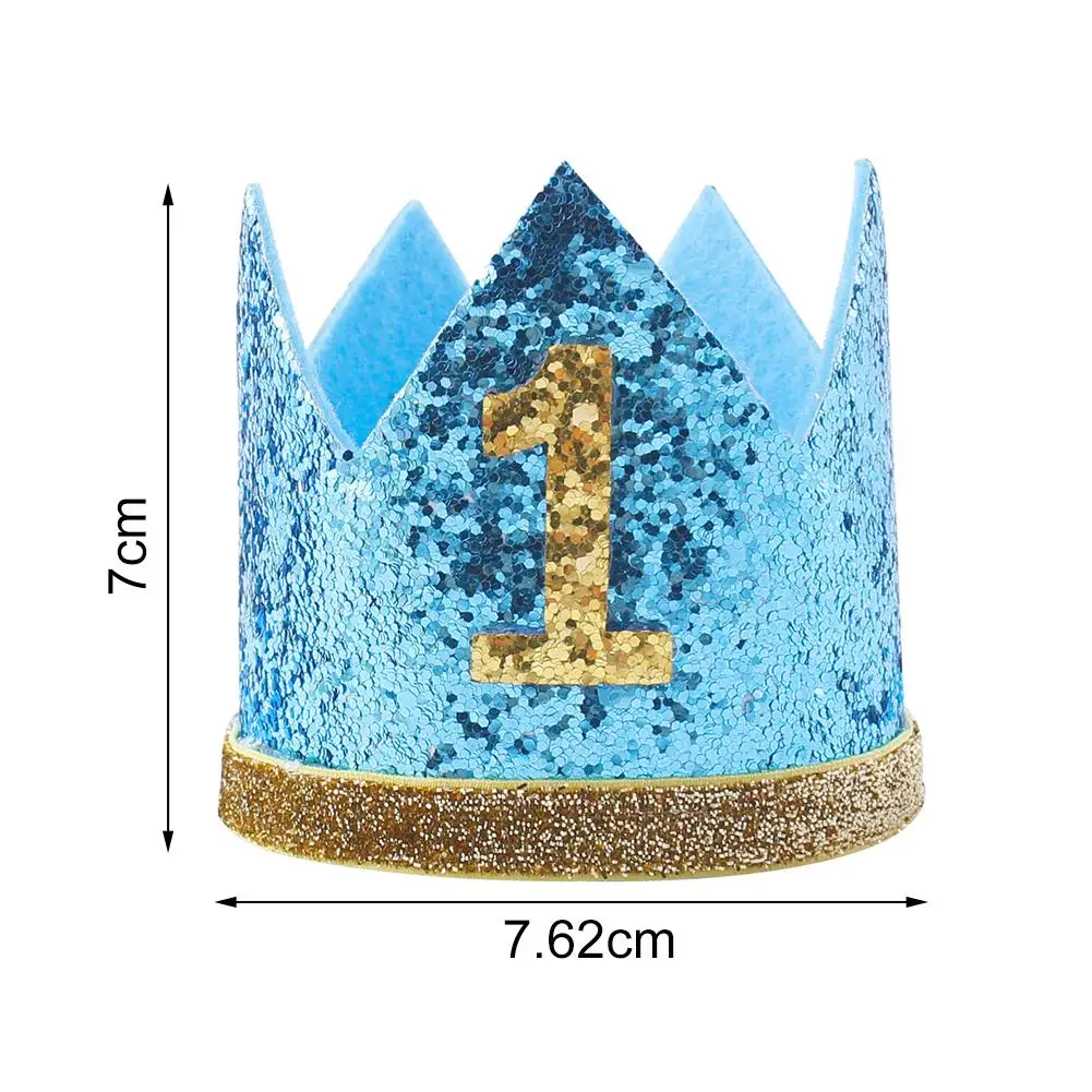 Мальчики девочки синий первый день рождения шляпа принцессы корона номер 1st От 2 до 3 лет Детские вечерние шляпа Блеск День рождения детей оголовье подарки