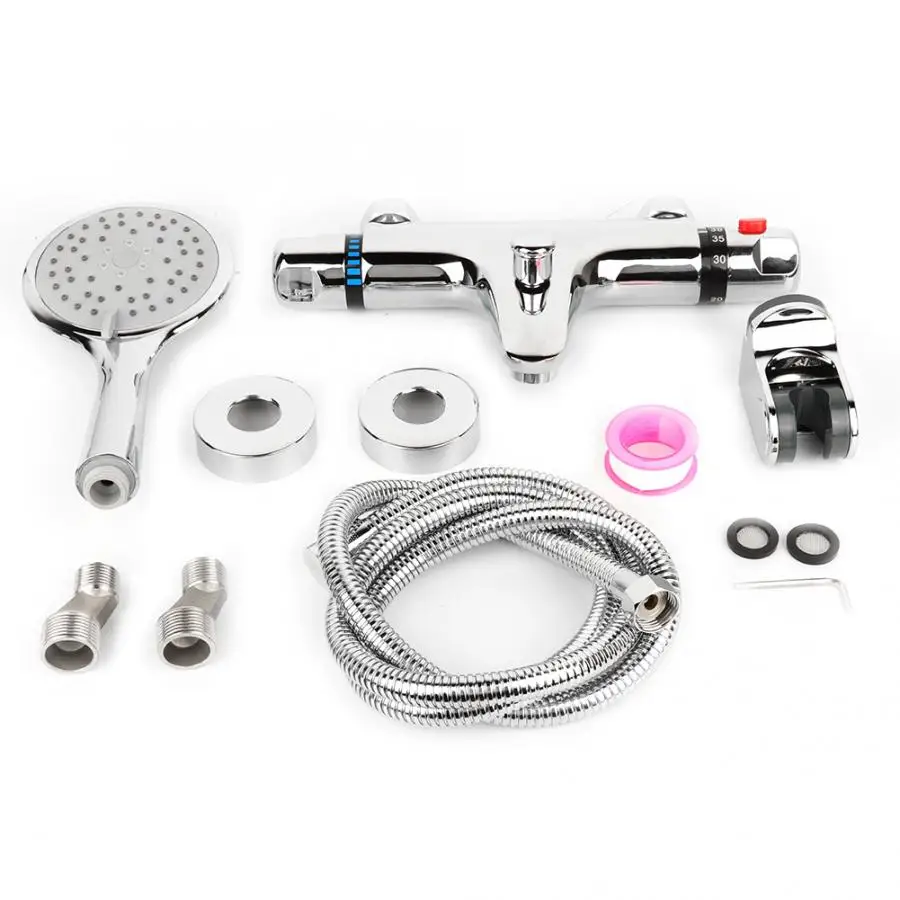 

3PCS Thermostatic Shower Faucet Top Spray Hose Faucet Bathroom Set G1/2 Shower Set