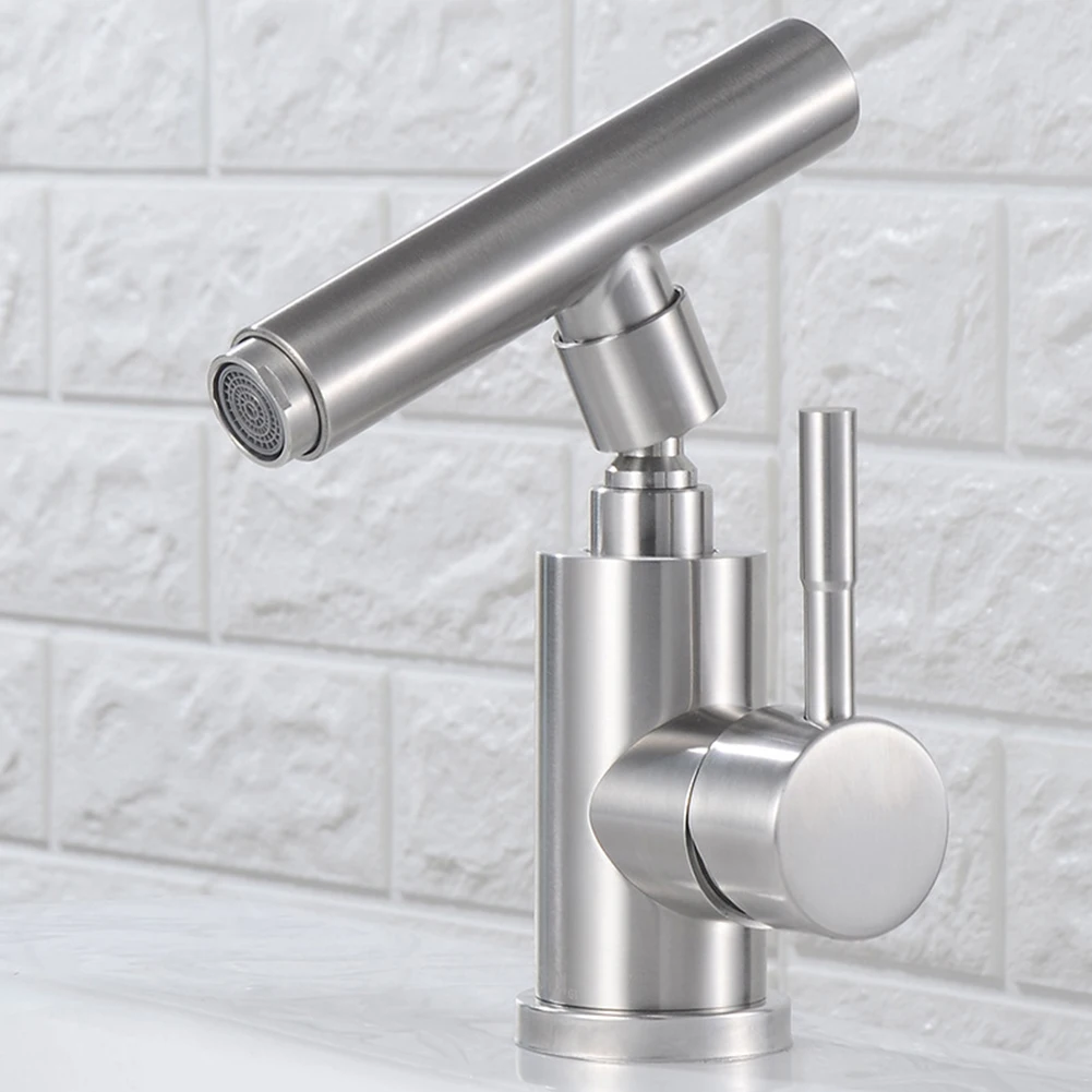 

Long-lasting Rotary Anti-scratch Washbasin Faucet Brushed Texture Tap Wear Resistance Hot And Cold Deck Mounted Stainless Steel
