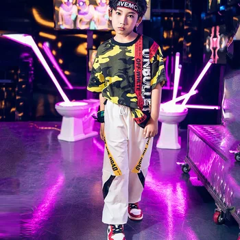 

Boys Jazz Dance Clothing Tide Loose Camouflage Tops Pants Korean Hip Hop Street Dance Costume Child Performance Clothes DWY1884