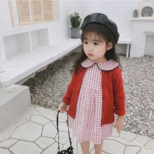 Весна, Новое поступление, милые клетчатые платья с длинными рукавами для маленьких девочек 0-4 лет, милое детское платье принцессы из чистого хлопка с кукольным воротником