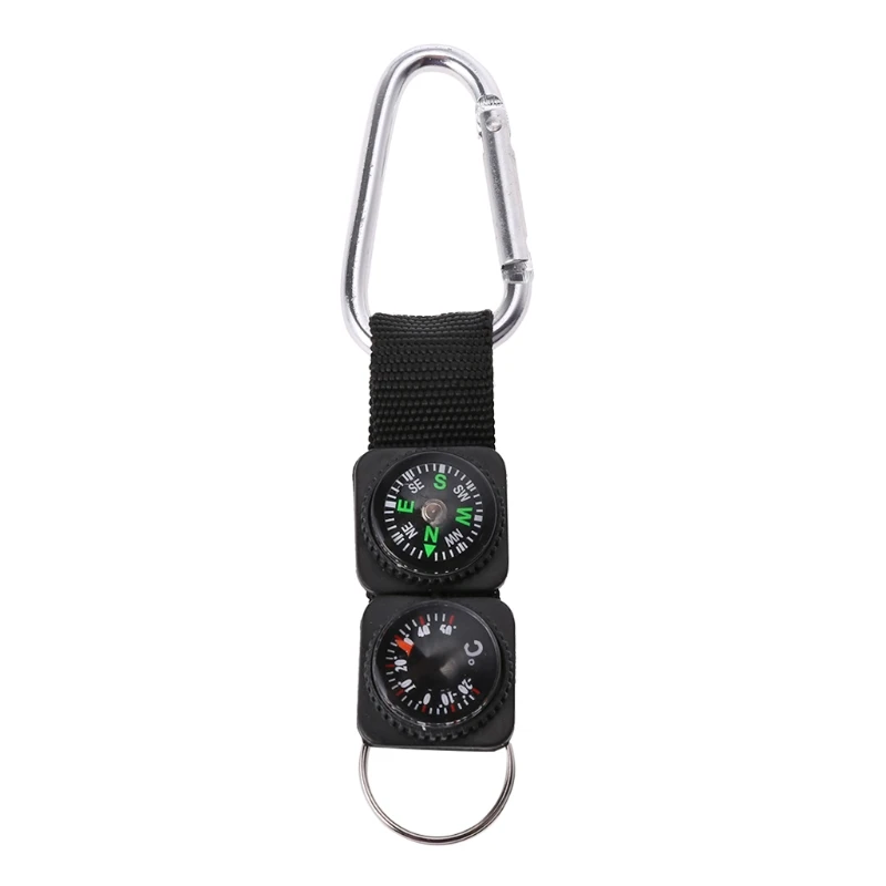 

High Quality Mini Multifunction Outdoor Sport Keychain Carabiner Travel Hiking Compass Thermometer Survival Tool
