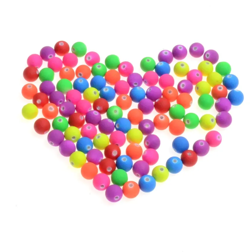 

MIAOCHI DDIY 6mm 8mm 10mm 12mm Rubber beads Fluorescence Neon Round Ball Loose Acrylic Spacer Beads for jewelry making