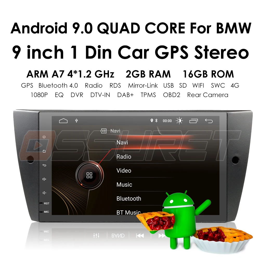 1 Din Автомобильный мультимедийный плеер gps Android 9,0 для BMW 3 серии E90/E91/E92/E93 dvd-плеер радио FM четырехъядерный 2 ГБ+ 16 Гб DAB+ CAM TPMS