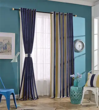 

Voile Sheer Curtains With Yellow Blue White Striped Curtain Bedroom Kitchen Living Room Home Decor
