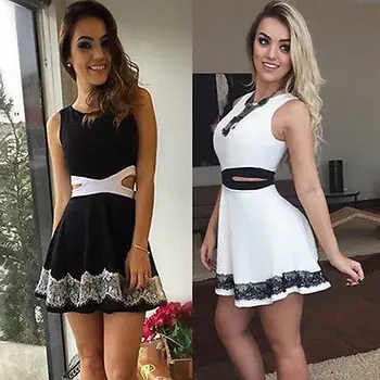 

Sexy Women Casual Summer Party Evening Sleeveless Lace Short Mini Dress