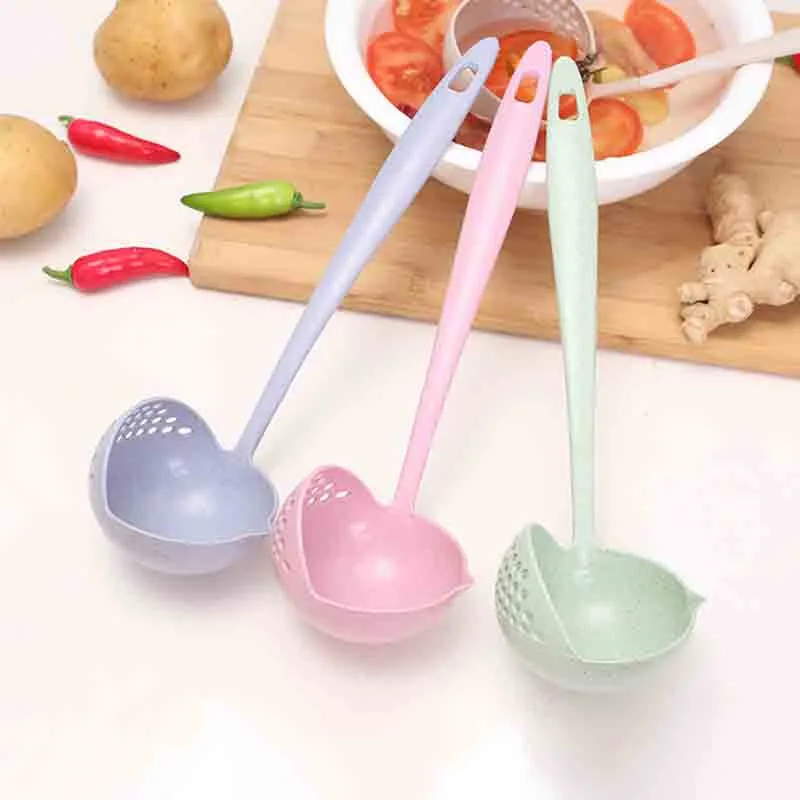 

2 in 1 Long Handle Soup Spoon Home Strainer Cooking Colander Kitchen Scoop Plastic Ladle Tableware 4YANG