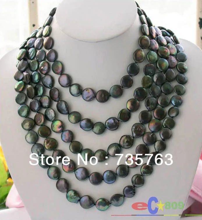 

xiuli 00686 100" 14MM BLACK COIN FRESHWATER CULTURED PEARL NECKLACE can choose