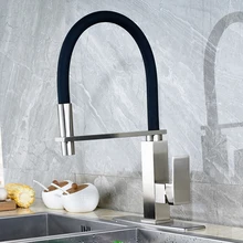 Роскошные никель Матовый и черный цвет Кухня Поворотный кран для раковины носик смеситель с крышкой