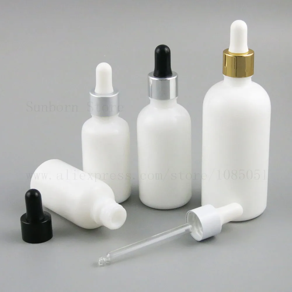 

Empty white glass bottle 15ml 1oz 30ml 50ml 100ml Perfume Essential Oil e liquid dropper Bottle with black white rubber 20pcs
