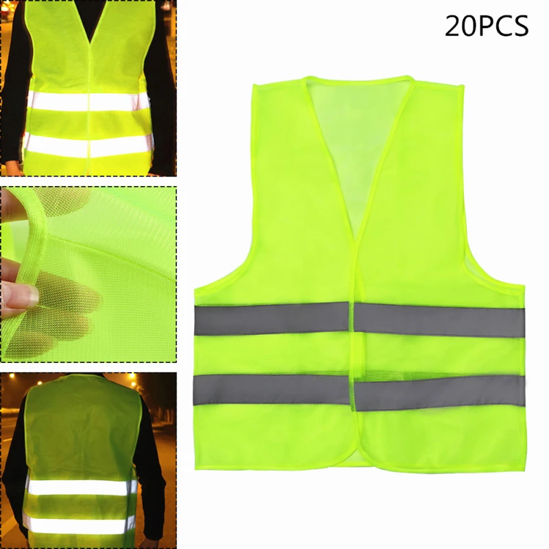 

20PCS Unisex High Visibility Safety Mesh Reflective Vest Traffic Security Workwear Warning Waistcoat for Outdoor Sports Running