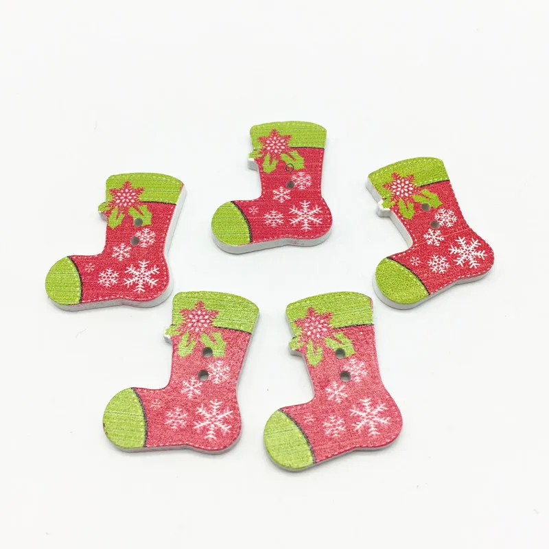 

100pcs 28x22mm Wood Christmas Stocking 2 Holes Buttons Xmas Socks Snowflake fSewing Accessories Embellishments For Scrapbooking