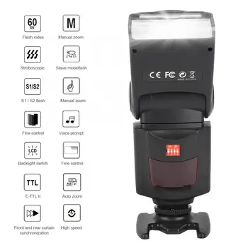 

KM-690 E-TLL II Automatic Manual Zoom Speedlite Flash for Canon for Nikon SLR Camera S1 S2 2.4G Wireless Trigger LED Flash Light
