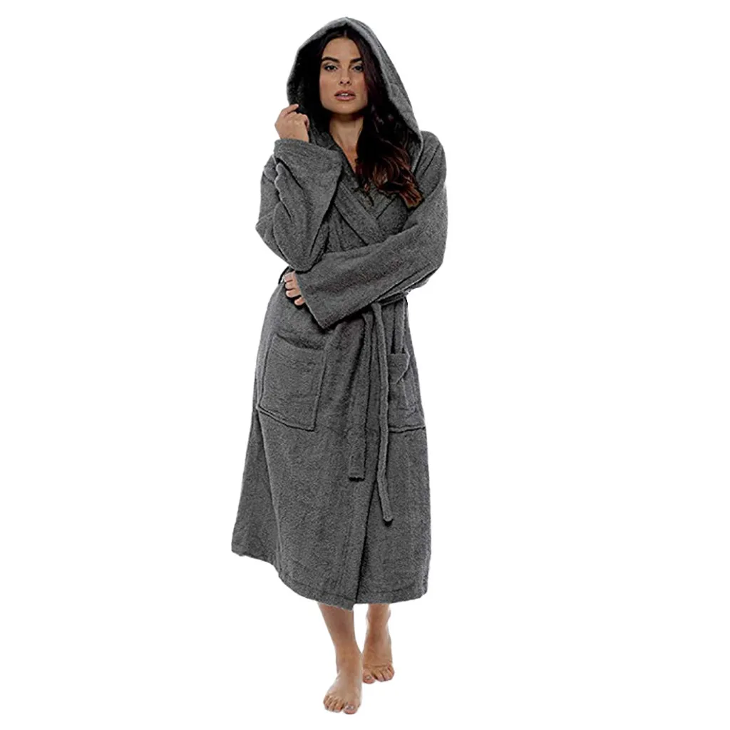 Fashion Women Hooded Thick Robes Soft Coral Fleece Winter Plush