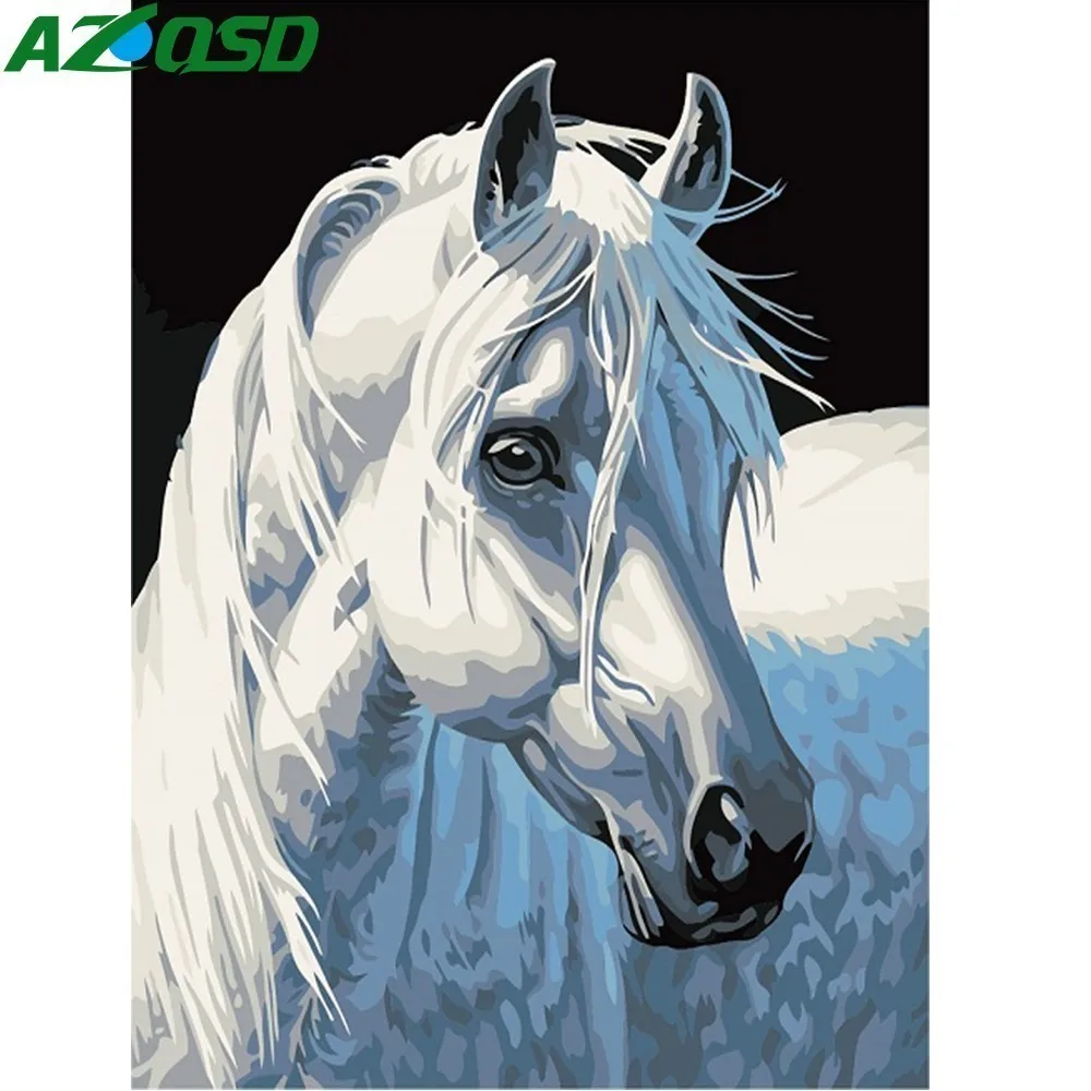 

AZQSD Painting By Numbers 40x50cm Frameless Handsome White Horse Oil Painting Picture By numbers On Canvas Home Decor szyh403