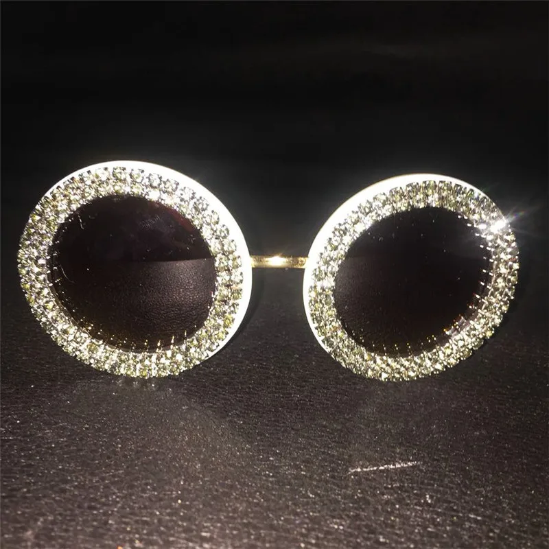 

Fashion Round Gold Rhinestone Sunglasses Women 2019 Brand Designer Vintage Men Metal Handmade Sun Glasses Clear Shades UV400 NX