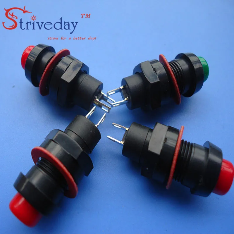 

100pcs/lot 10MM red green Self locking Mini button switch DS-211 power switch button