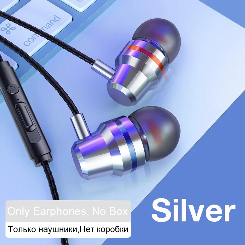 MOOJECAL в ухо Проводные 3,5 мм наушники музыкальные наушники для Xiaomi samsung Iphone смартфон с микрофоном Проводная гарнитура - Цвет: Silver