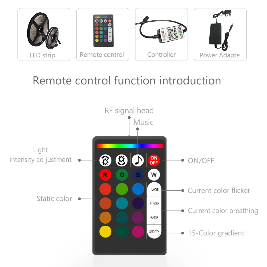 5M Waterproof LED Strip Light RGB SMD 3528 Flexible Led Strip DC 12 V 5 Meters RGB LED Light Addressable With Remote App Control (6)
