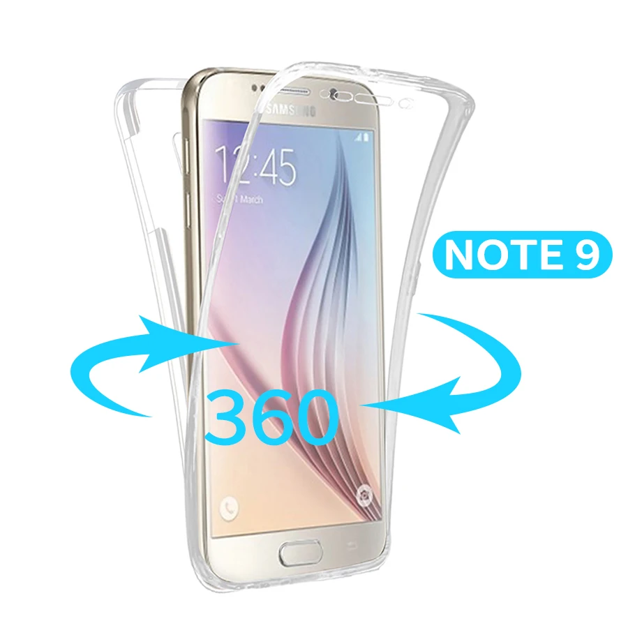 

For Samsung Galaxy Note 9 360 Degree Full Cover Body Sides Soft TPU Phone Case Two Crystal Front Back For Note9