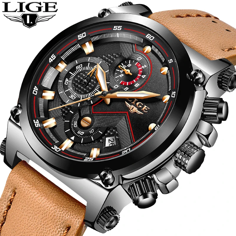 

LIGE 2018 New Men Fashion Casual Chronograph Men Business Sport Watches Men Waterproof Leather Quartz Watches Relogio Masculino
