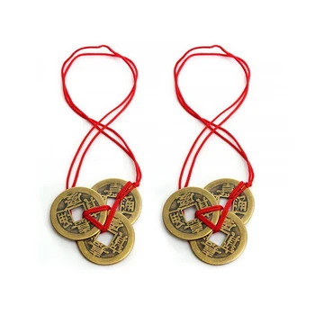 

2Pcs Chinese Feng Shui Coins Meaningful Fortune Coins With Red Strings For Wealth And Good Luck Colorful