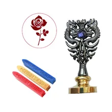 Подпись индивидуальная восковая печать комплект печатей лепесток цветка розы металлический Дракон ручка Винтаж Свадебные приглашения(дракон черный