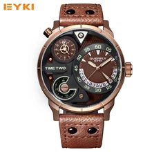 EYKI Súper Grandes Estereoscópica Dial Dos Pantalla de Zona Horaria de Múltiples Capas de Moda Deporte Hombres Reloj Luminoso Impermeable Marca de Relojes de Lujo