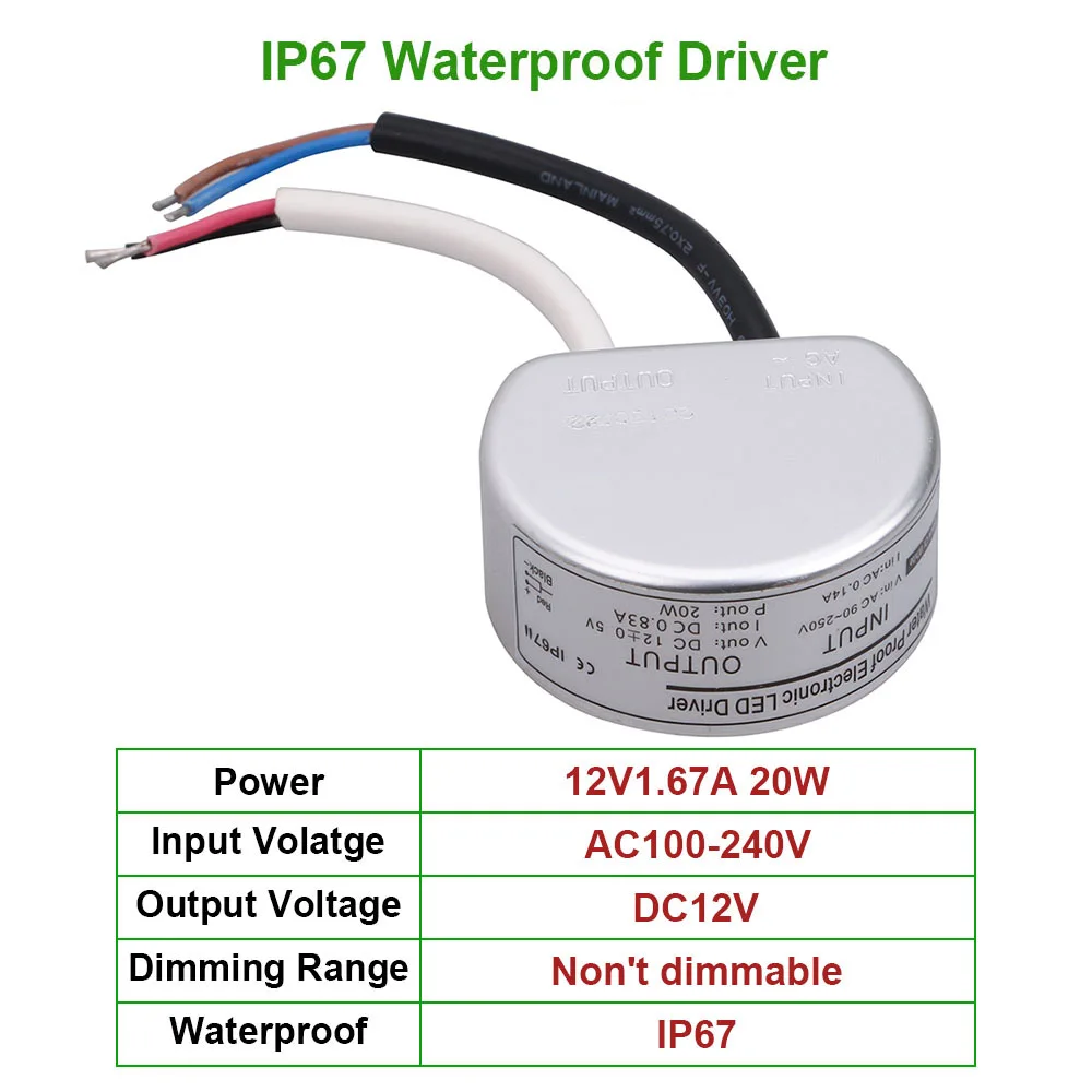 20 Вт высококачественный светодиодный водонепроницаемый привод IP67 наружное питание освещение Трансформатор AC100-240V выход DC12V для светодиодной ленты световой короб