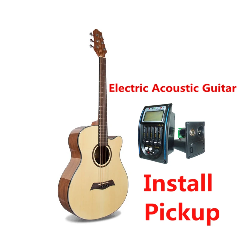 Гитарные акустические электрогитары из стали 40 дюймов A-Body Guitarra 6 струн поп-фолк Cutaway High-gloss Pickup Walnut - Цвет: EN-30-EQ
