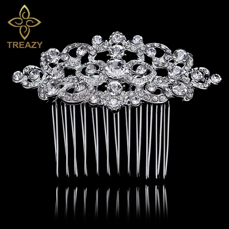 

TREAZY European Design Floral Heart Shape Wedding Hair Accessories for Women Crystal Bridal Hair Combs Wedding Hair Jewelry
